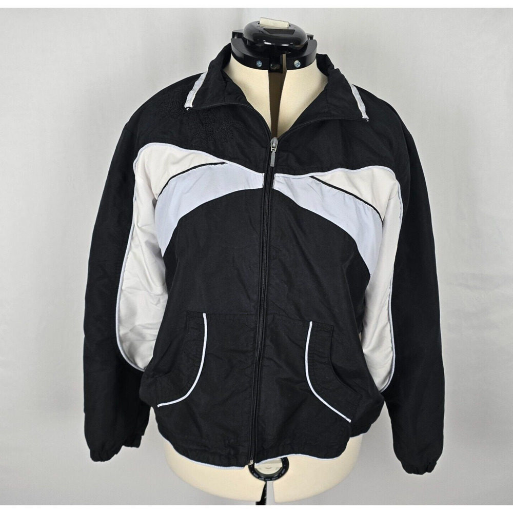 Dunlop Jacket Men's XL Black White Colorbolck Full Zip Up Collar Windbreaker